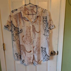 Jane and Delancey Brown and White Patterned Blouse